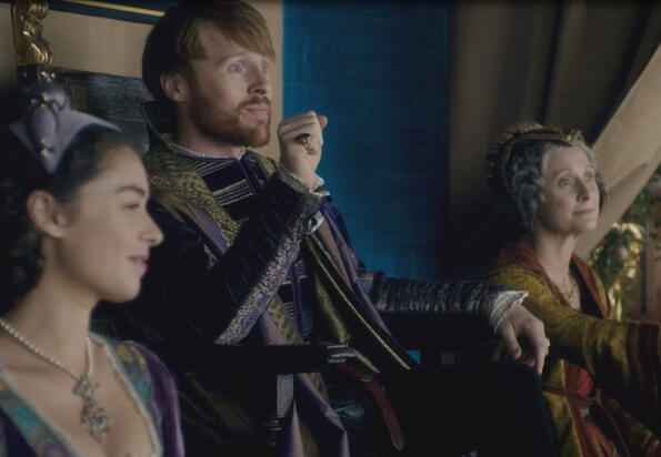 As Maximilian in The White Princess (2017), alongside Emmanuelle Bouaziz and Caroline Goodall. © STARZ.