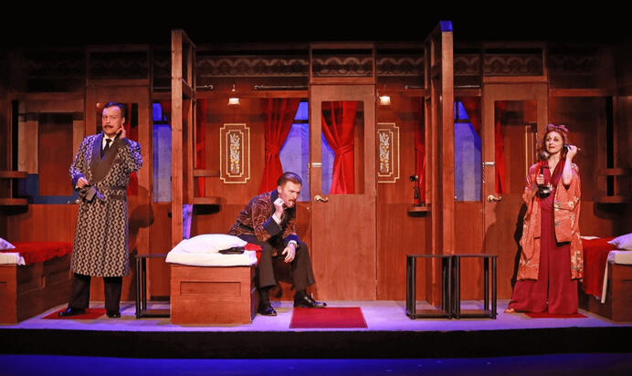 Playing alongside Terry Hardcastle & Irene Adjan, as Ratchett in Murder on the Orient Express (2021), at Actor's Playhouse, Miami. © Alberto Romeu Photography.